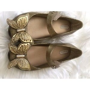 Mini MelissaGold Butterfly on Gold Sparkle Open Toe Mary Jane Cinderella sz 11